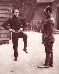 Private Jimmy Wildes broca primeiro em Aldershot, ilustração do The Illustrated War News, 7 de fevereiro de 1917 (foto sépia)